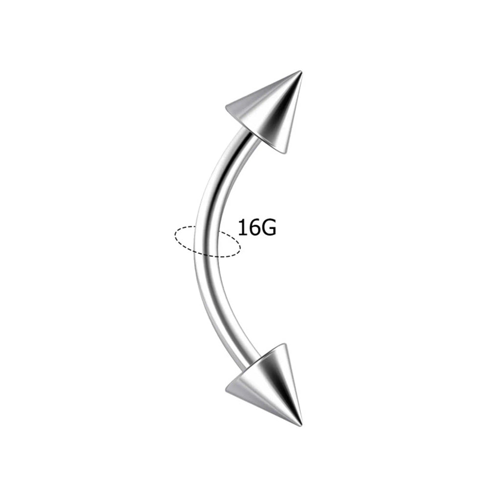 Surgical Steel 16 Gauge Curved Barbell with Spike Ends - photo 3