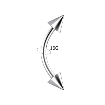 Surgical Steel 16 Gauge Curved Barbell with Spike Ends - photo 3
