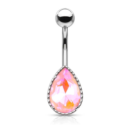 Surgical Steel Belly Button Ring 14 Gauge 3/8" (10 mm) & AB Tear Drop