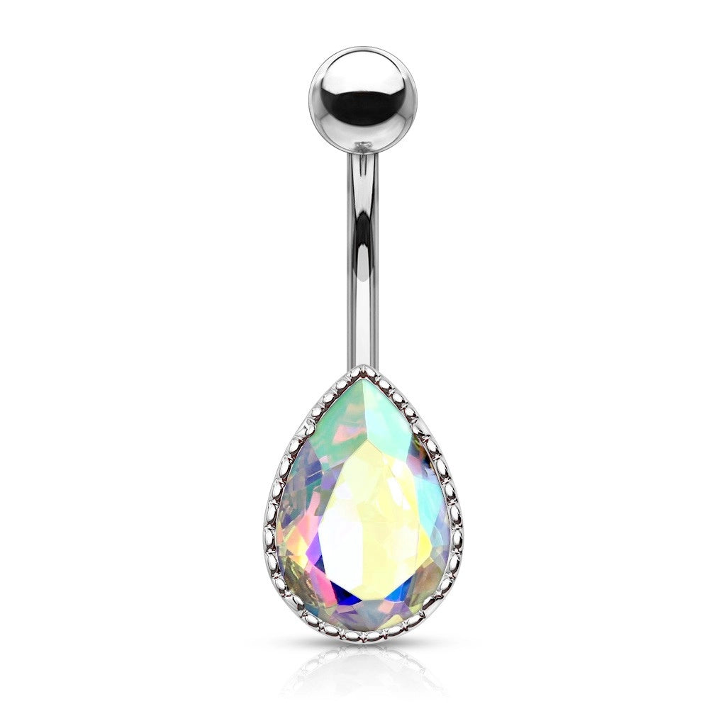 Surgical Steel Belly Button Ring 14 Gauge 3/8" (10 mm) & AB Tear Drop