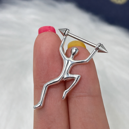 Surgical Steel 14 Gauge Nipple Barbell Spike With Climbing Figure - Pair