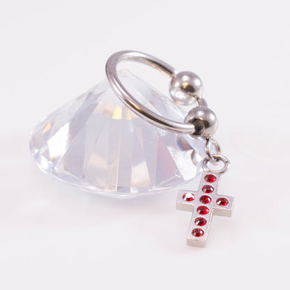 Surgical Steel 16 & 18 Gauge Captive Ring with Dangling Cross CZ - photo 3