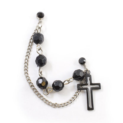 Surgical Steel 22 Gauge Chain Earring with Black CZ Cross