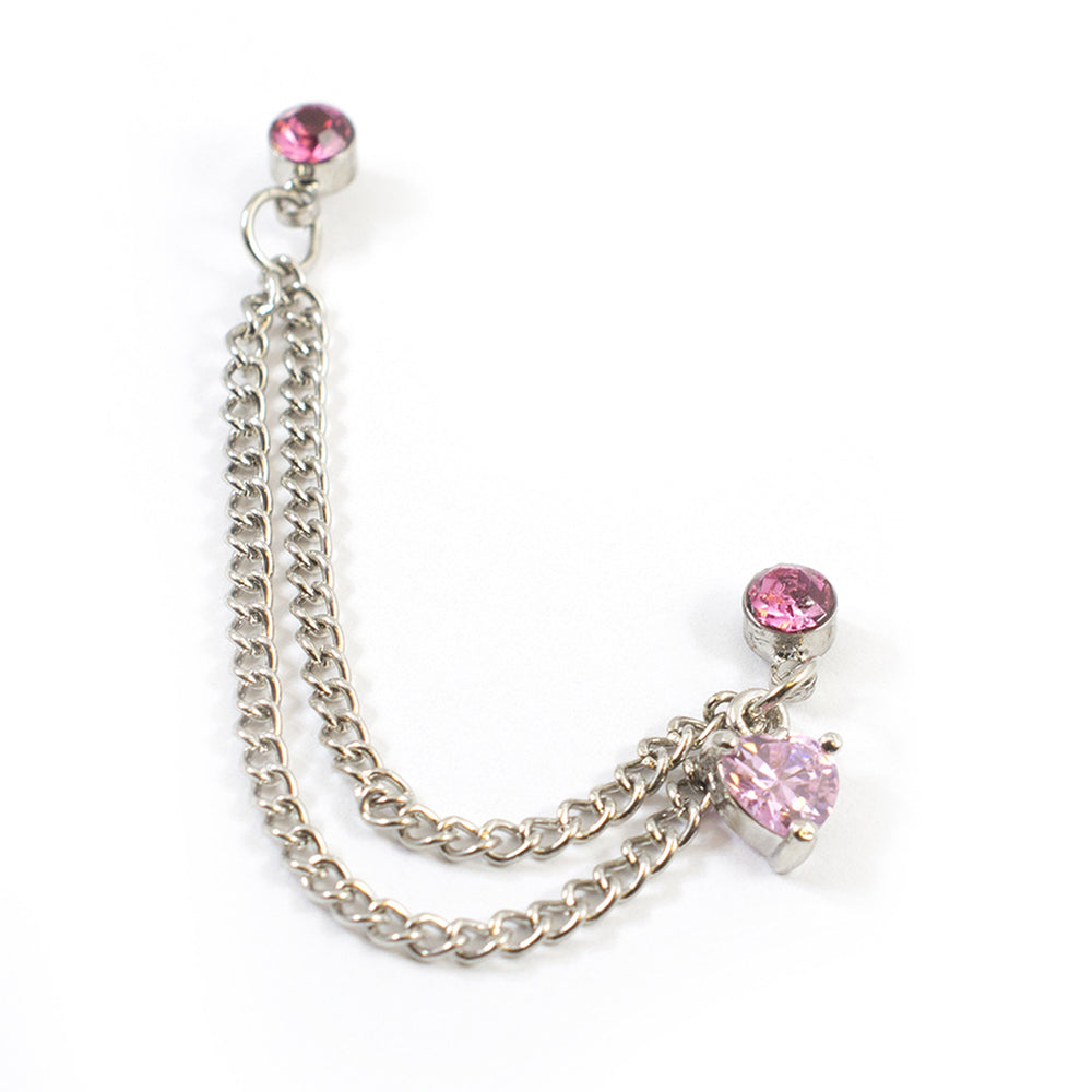 Surgical Steel 22 Gauge Chain Earring with Pink CZ Heart