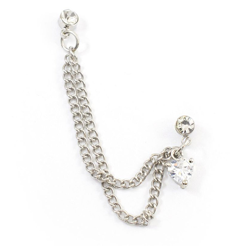 Surgical Steel 22 Gauge Chain Earring with Clear CZ Heart