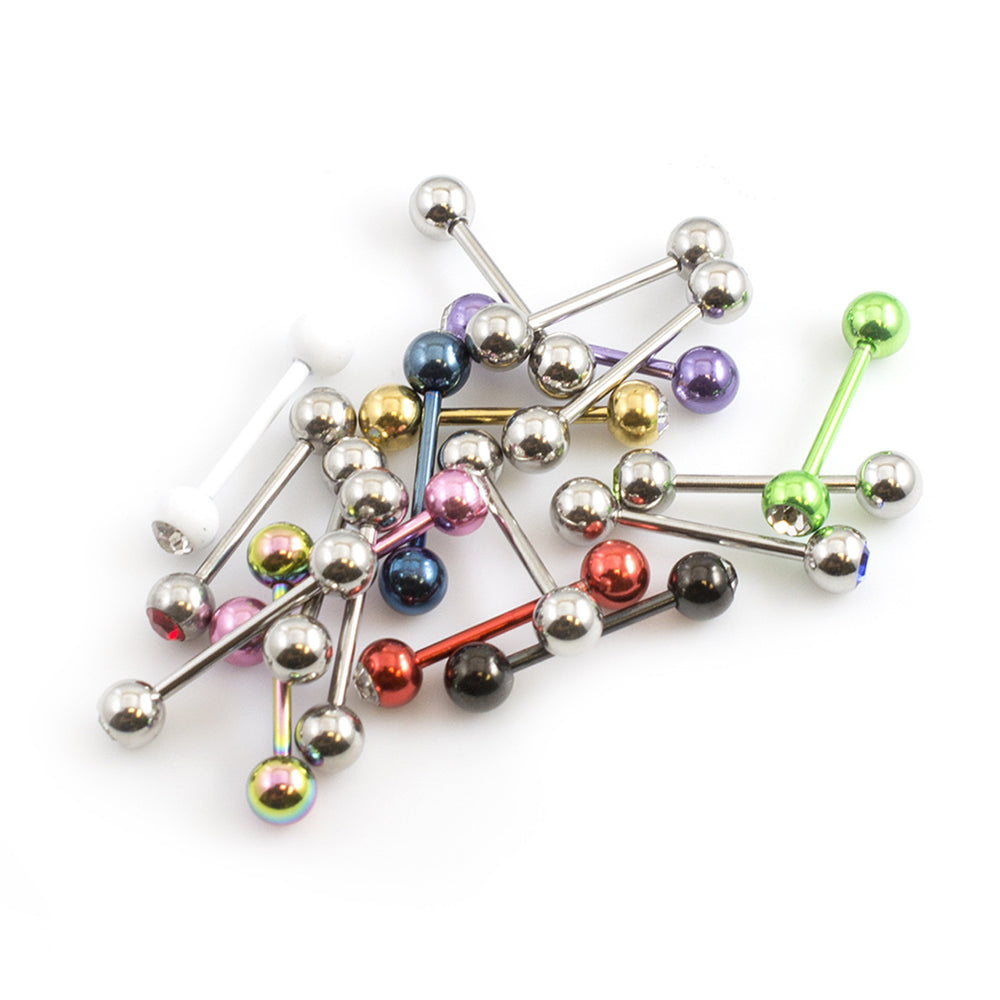 Surgical Steel CZ Top Tongue Rings 14 Gauge 15mm - 12 Pack