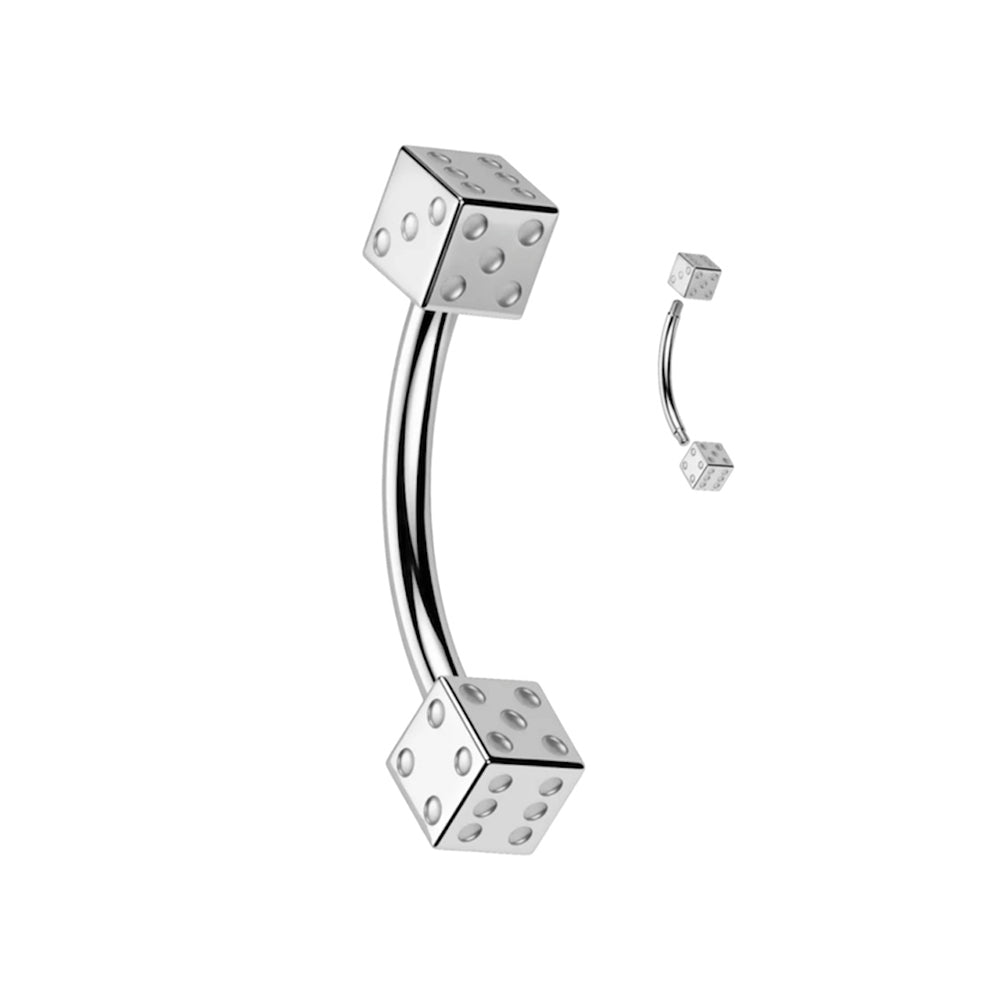 Surgical Steel 16 Gauge Eyebrow Barbell with Dice Bead