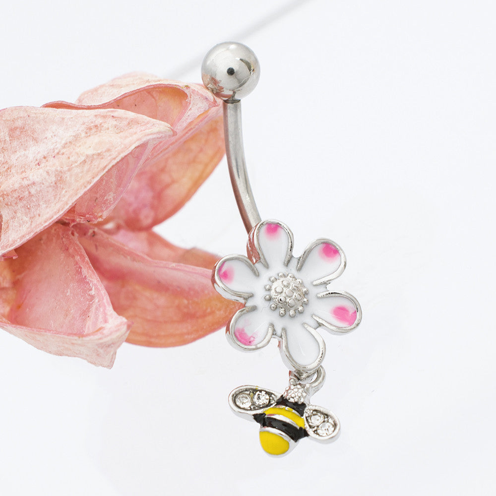 Surgical Steel 14 Gauge Belly Ring with Dangle Bee Flower - photo 4