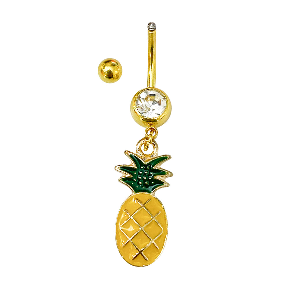Surgical Steel 14 Gauge Belly Ring with PVD Gold Dangle Pineapple CZ - photo 3