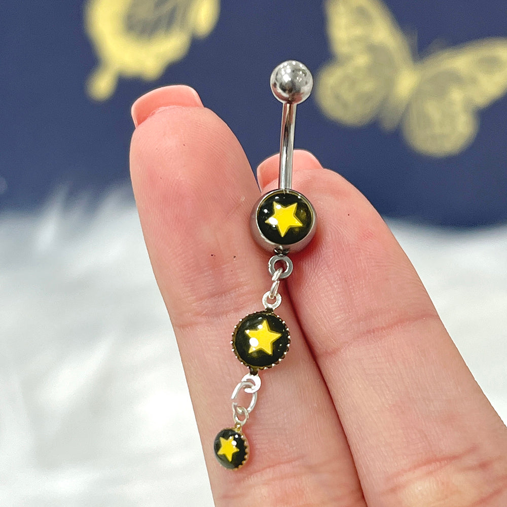 Surgical Steel 14 Gauge Belly Button Ring Star with Triple Logo - photo 2