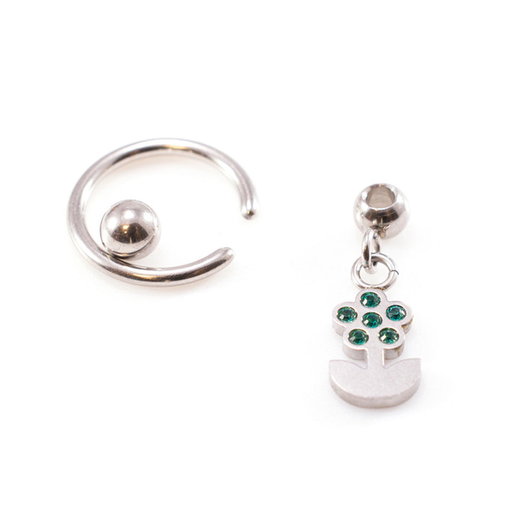 Surgical Steel 16 & 18 Gauge Captive Ring with Dangling Flower CZ - photo 3