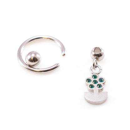 Surgical Steel 16 & 18 Gauge Captive Ring with Dangling Flower CZ - photo 3