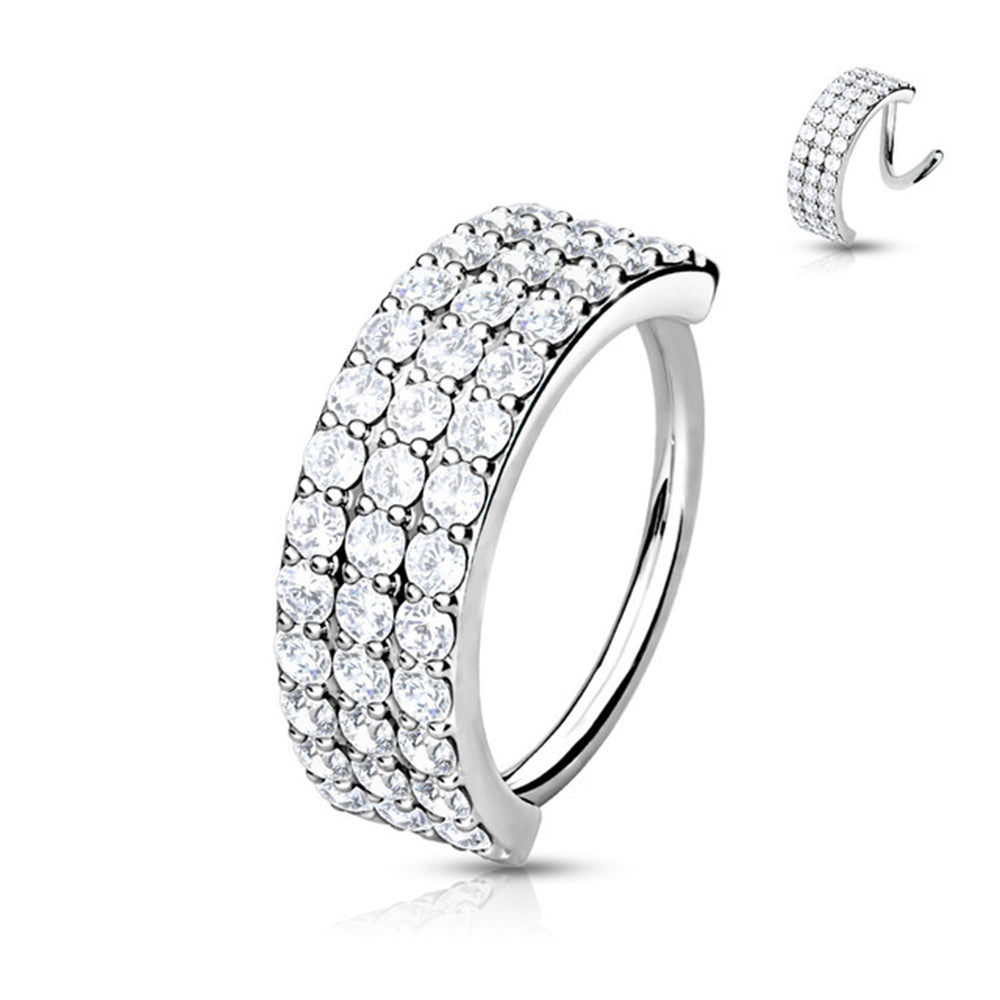 Surgical Steel 18 to 20 Gauge Bendable Hoop Ring with Triple Lined CZ - photo 5