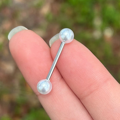 Surgical Steel 14 Gauge Straight Barbell with Acrylic Pearl Ball