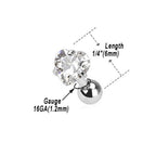 Surgical Steel 16 Gauge Prong Heart CZ Tragus Barbells - 3 Pack