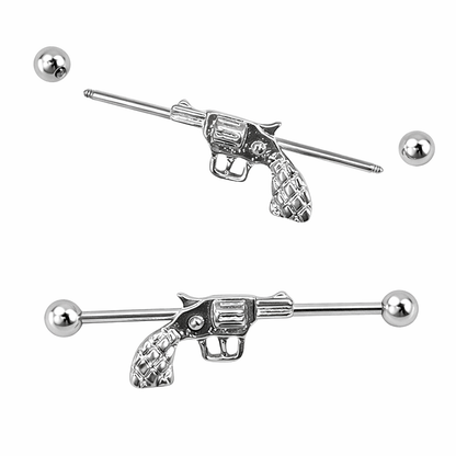Surgical Steel 14 Gauge Industrial Barbell with Revolver Pistol - photo 2