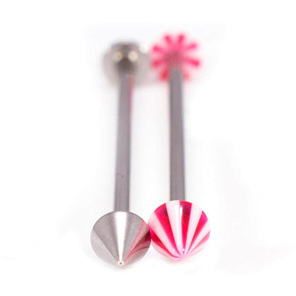 Surgical Steel 14 Gauge Industrial Barbell with Stripe Spike - Pair - photo 3
