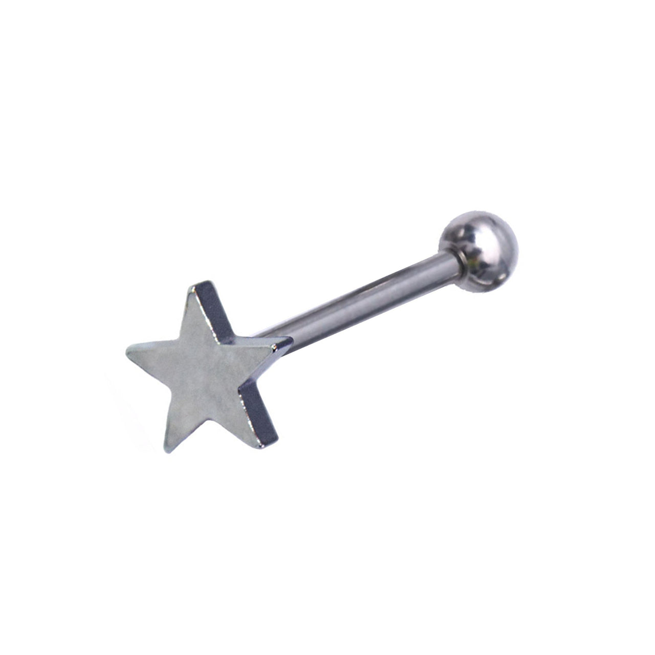 Surgical Steel Tongue Ring Straight Barbell 14 Gauge With Star Top