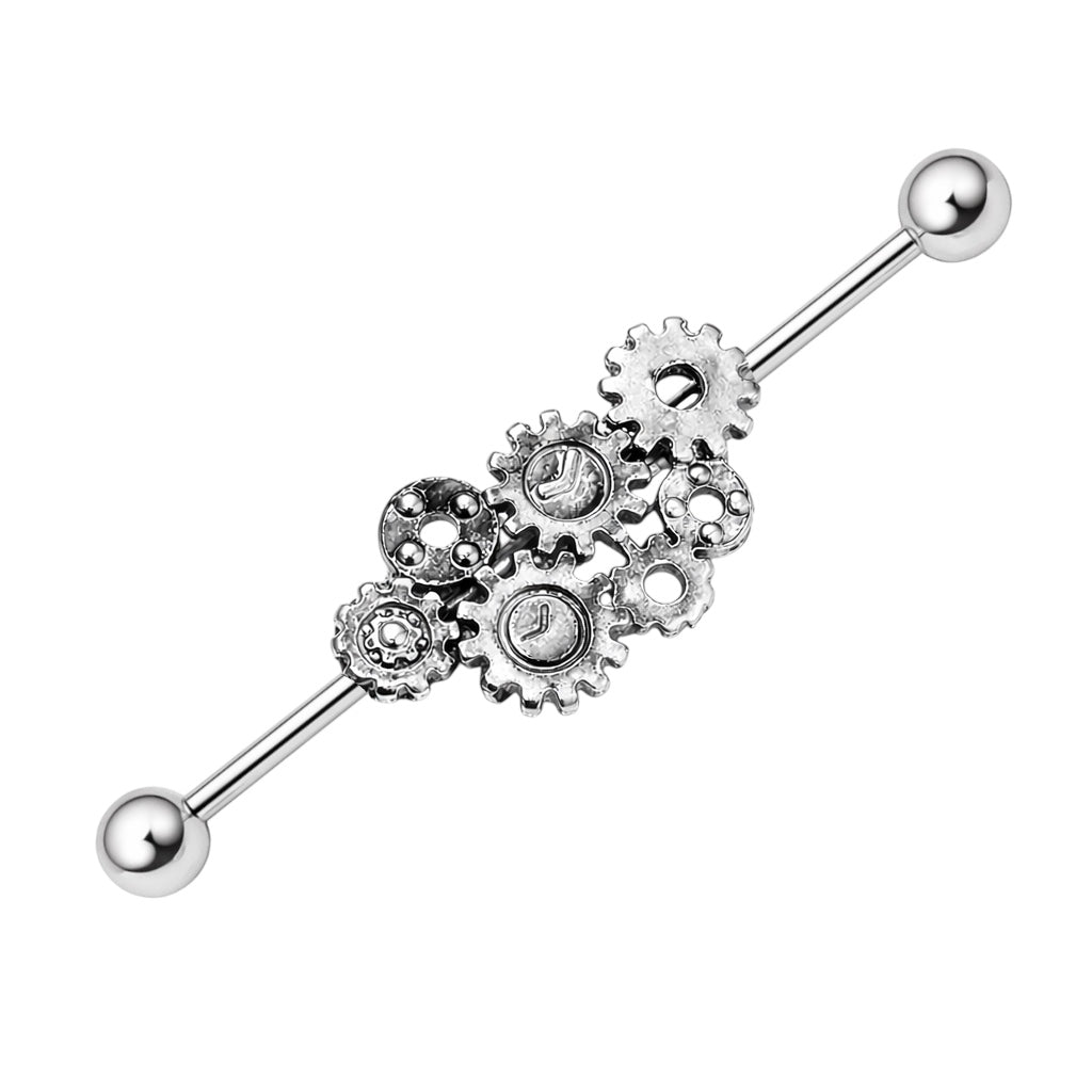 Surgical Steel 14 Gauge Industrial Barbell Steampunk Gears - 3 Pack - photo 2