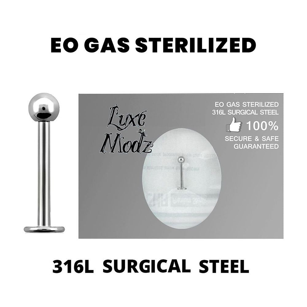 Surgical Steel 16 Gauge Sterilized Ball Labret Stud Flat Back