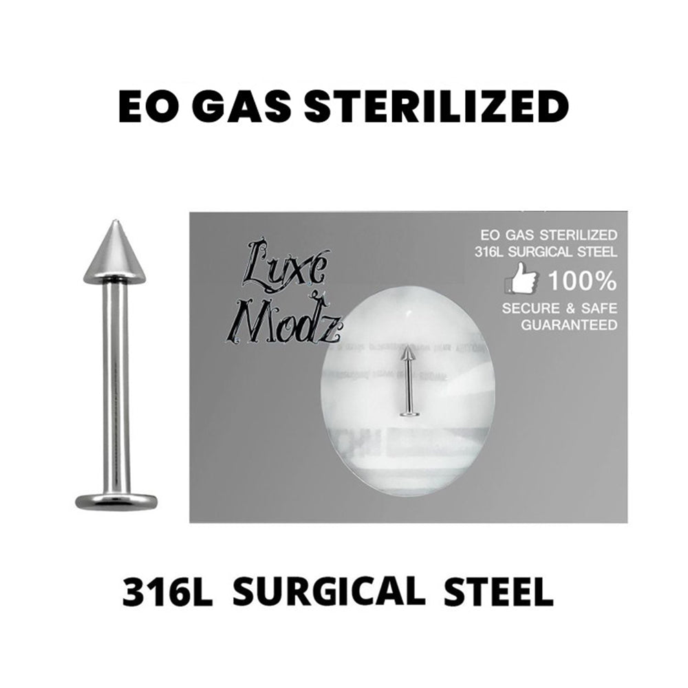Surgical Steel 16 Gauge Sterilized Spike Labret Stud Flat Back
