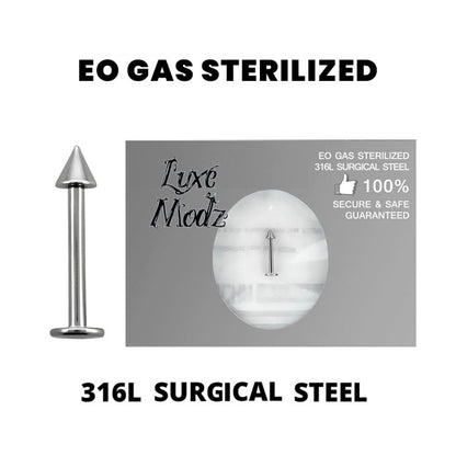 Surgical Steel 16 Gauge Sterilized Spike Labret Stud Flat Back