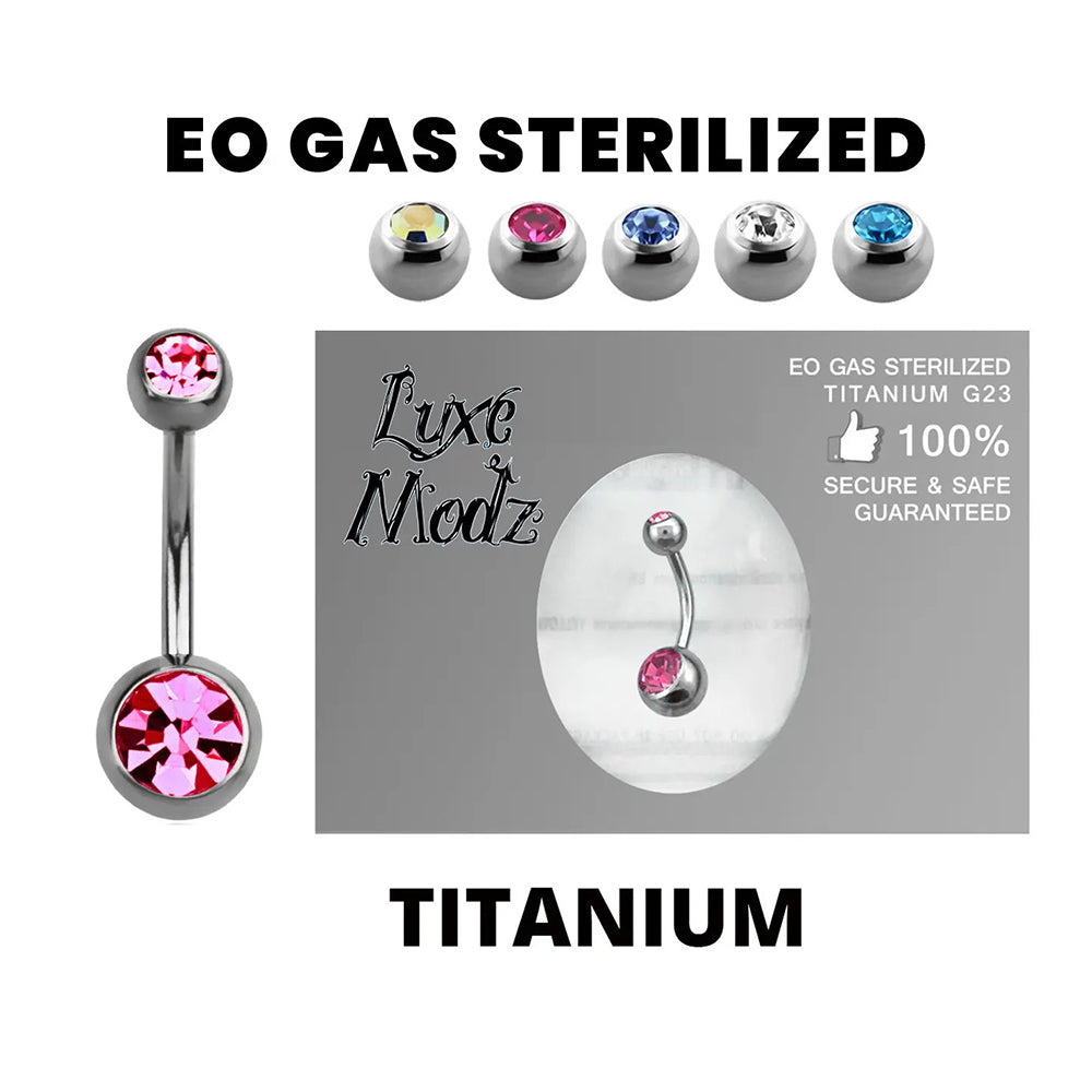 Titanium 14 Gauge CZ Belly Ring with Sterilized Ball Ends