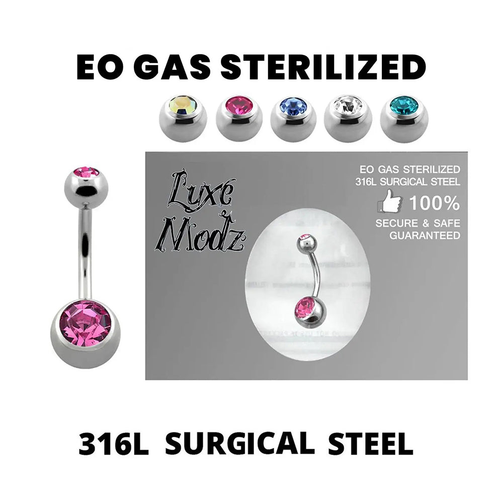 Surgical Steel 14 Gauge CZ Belly Ring with Sterilized Ball Ends