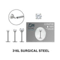 Surgical Steel 16 Gauge Sterilized CZ Labret Studs