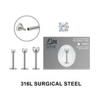 Surgical Steel 16 Gauge Sterilized CZ Labret Studs