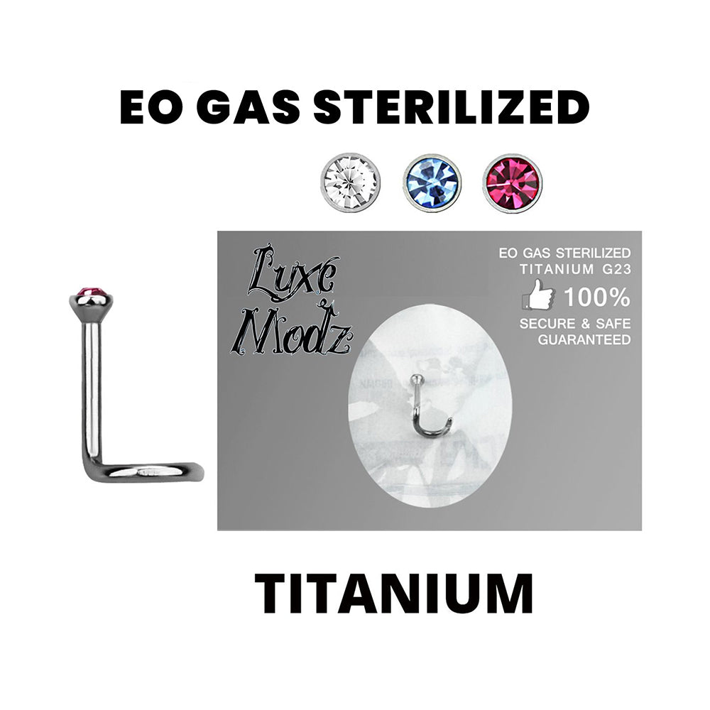 Titanium 18 Gauge Sterilized CZ Corkscrew Nose Stud