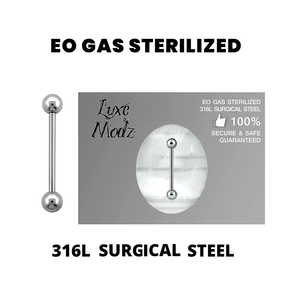 Surgical Steel 14 Gauge Sterilized Straight Barbell with 5mm Balls