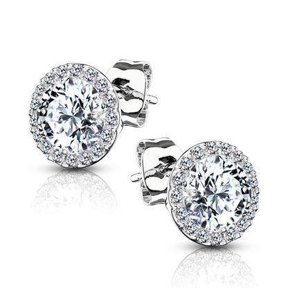 .925 Sterling Silver 20 Gauge Round Halo CZ Stud Earrings - Pair - photo 2