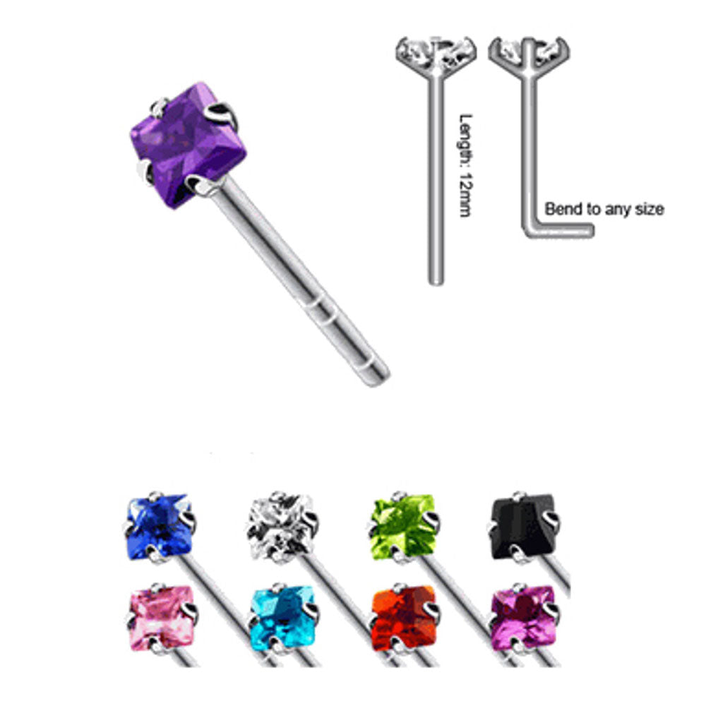 .925 Sterling Silver 20 Gauge Fishtail Nose Stud with Square CZ - photo 2