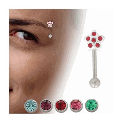 Surgical Steel 16 Gauge Eyebrow Barbell with Sterling Silver CZ Star