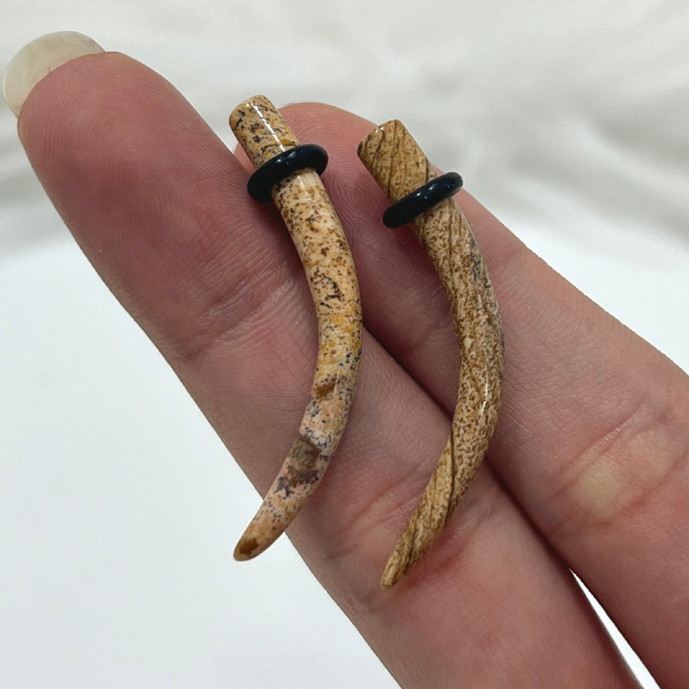 Walnut Jasper Stone 2 to 4 Gauge Curved Ear Tapers - Pair - photo 4