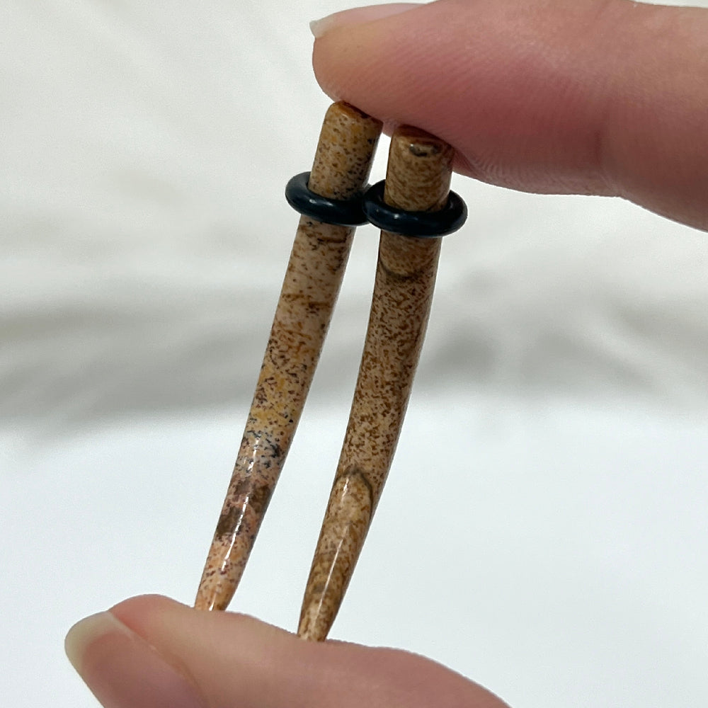 Walnut Jasper Stone 2 to 4 Gauge Curved Ear Tapers - Pair - photo 3