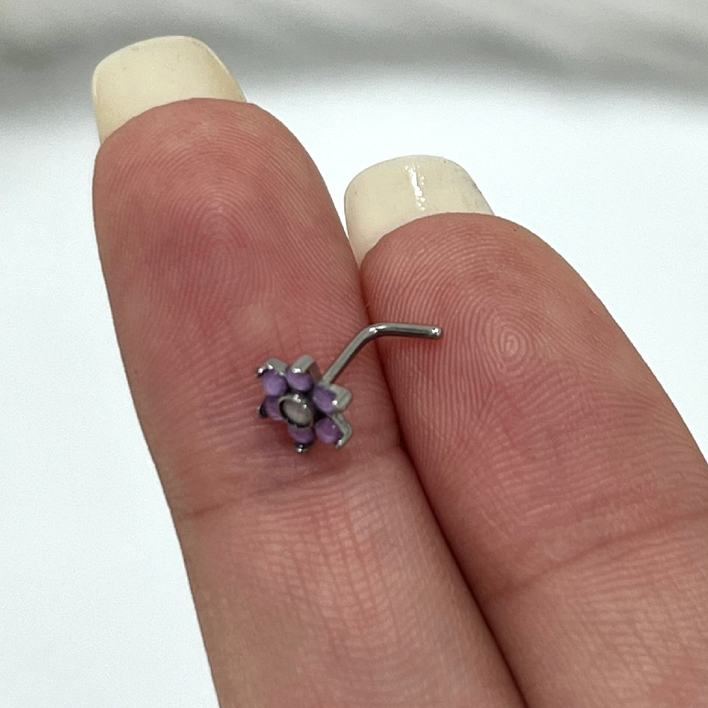 Surgical Steel 20 Gauge L-Bend Nose Stud with Stone Flower - photo 3