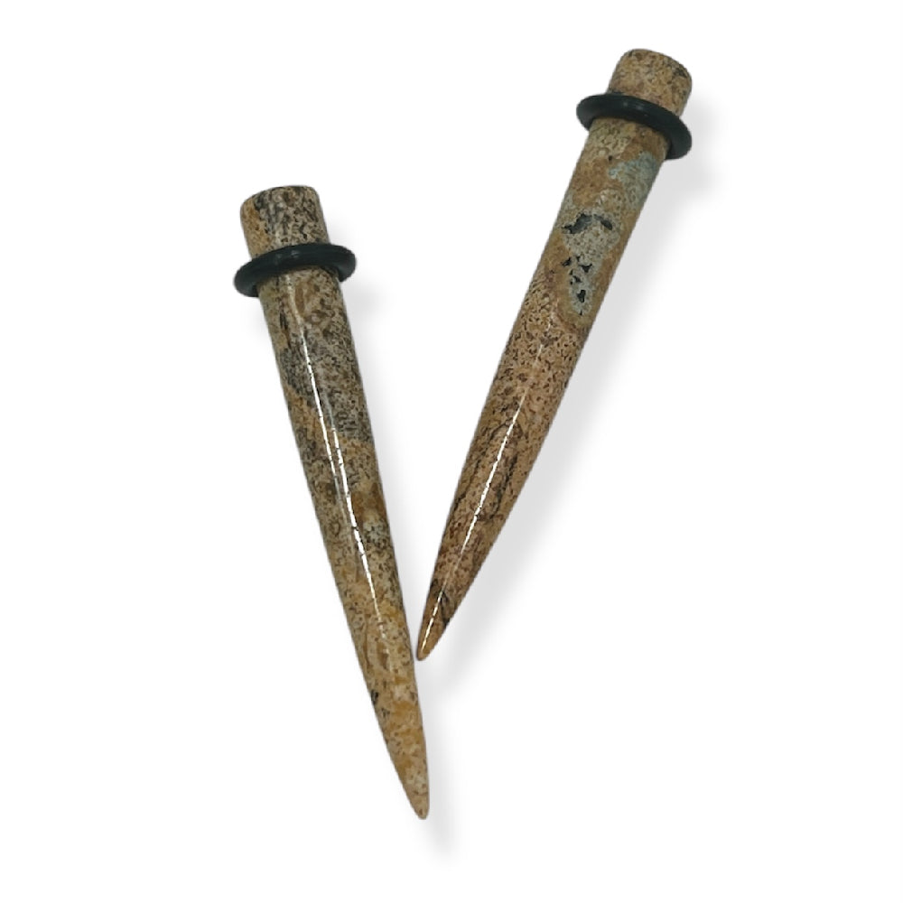 Walnut Jasper Stone Tapers 0 to 2 Gauge - Pair - photo 4