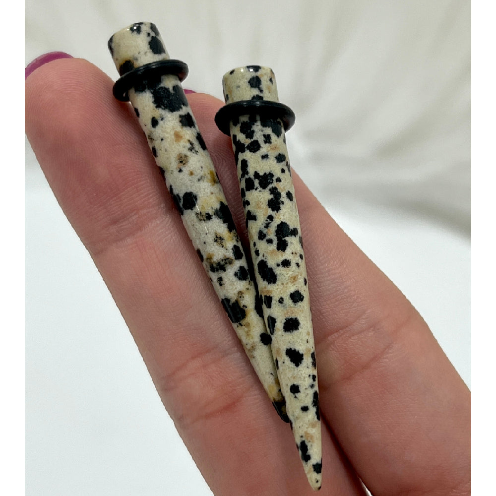 Dalmatian Jasper Stone Ear Tapers - Pair