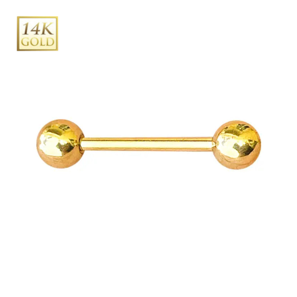 14K Solid Gold 14 Gauge Externally Threaded Straight Barbell