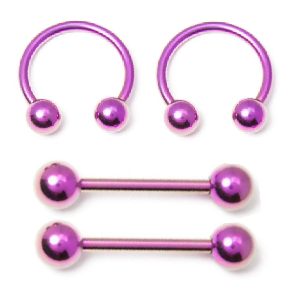 Surgical Steel Purple PVD 14 Gauge Barbell & Horseshoe Set - 4 Pack