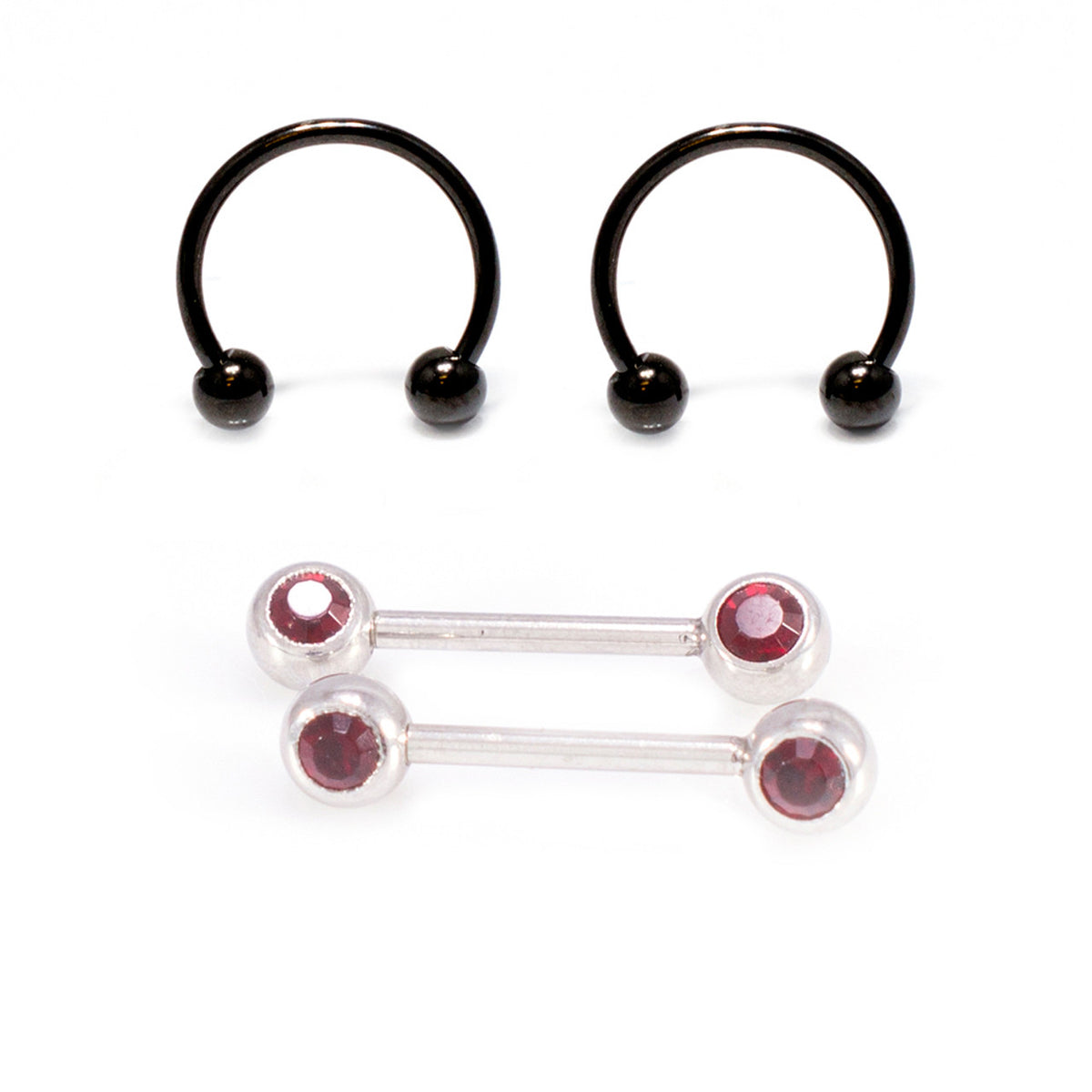 Surgical Steel 16 Gauge Horseshoe & Straight Barbell Garnet CZ Set