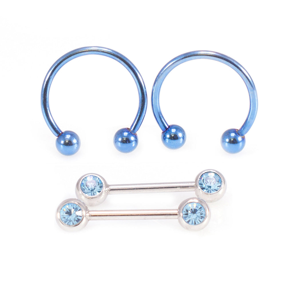 PVD Blue Surgical Steel 16G Horseshoe & Straight Barbell CZ Set
