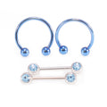 PVD Blue Surgical Steel 16G Horseshoe & Straight Barbell CZ Set