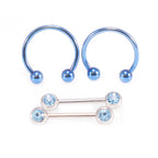 PVD Blue Surgical Steel 16G Horseshoe & Straight Barbell CZ Set