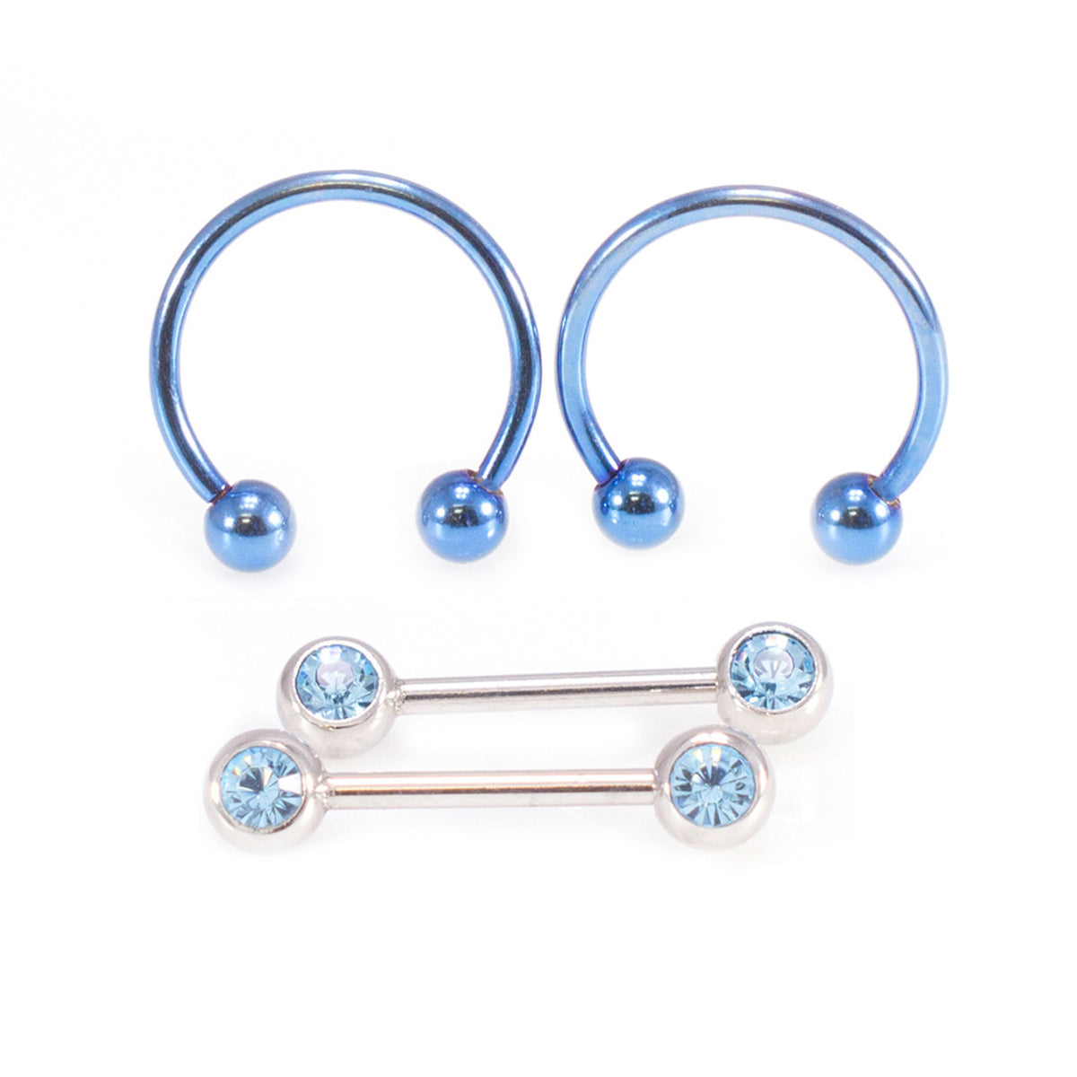 PVD Blue Surgical Steel 16G Horseshoe & Straight Barbell CZ Set
