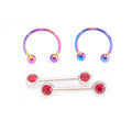 Surgical Steel 16 Gauge Horseshoe & Straight Barbell Red CZ Set