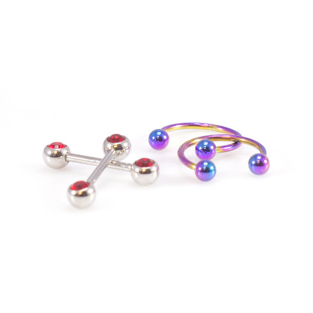 Surgical Steel 16 Gauge Horseshoe & Straight Barbell Red CZ Set