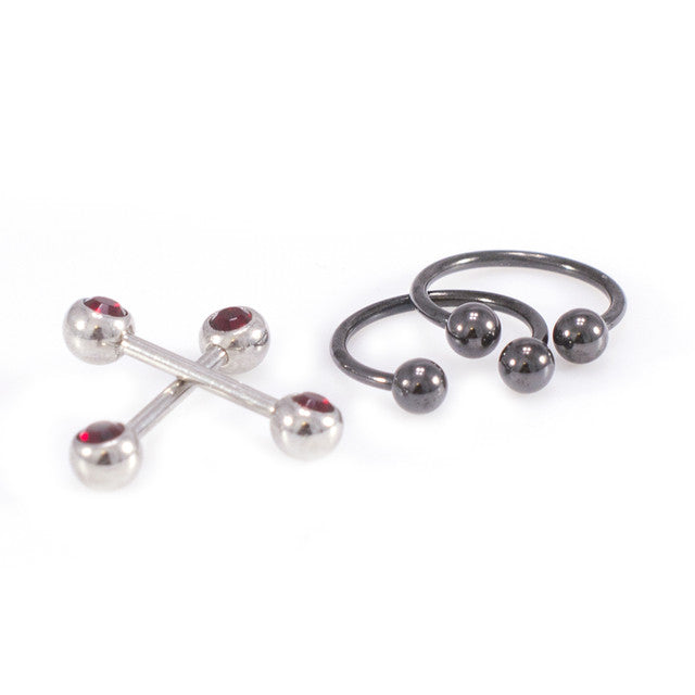 Surgical Steel 16 Gauge Horseshoe & Straight Barbell Garnet CZ Set